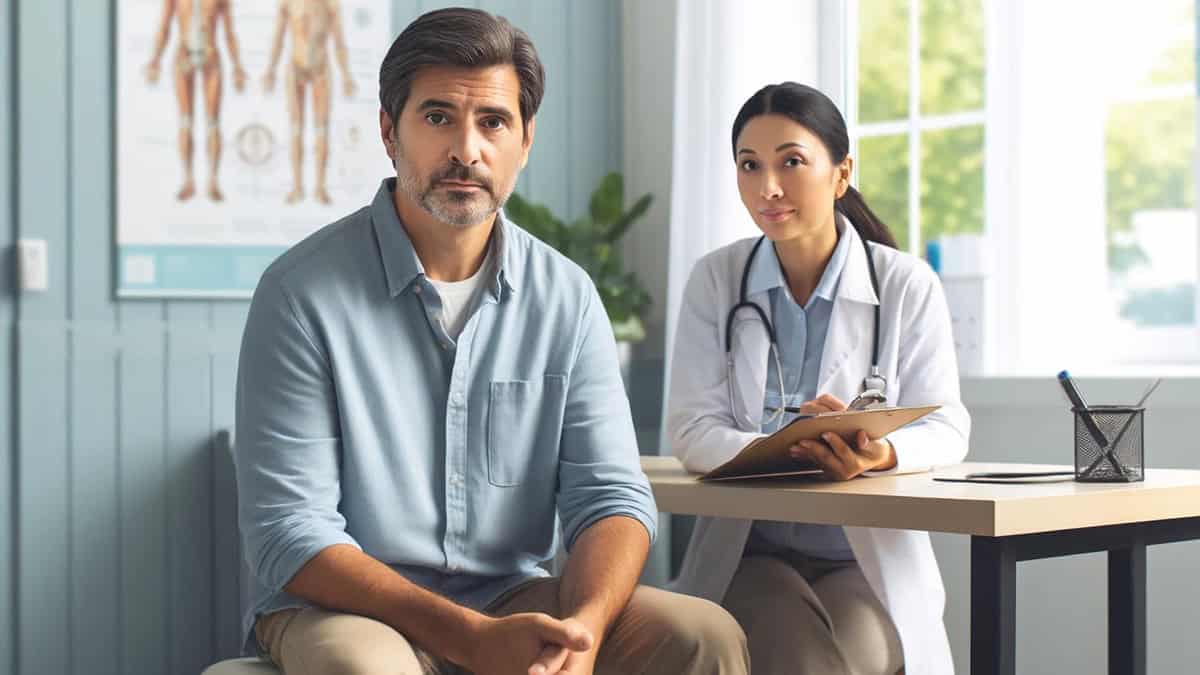 Patient sitting with his doctor