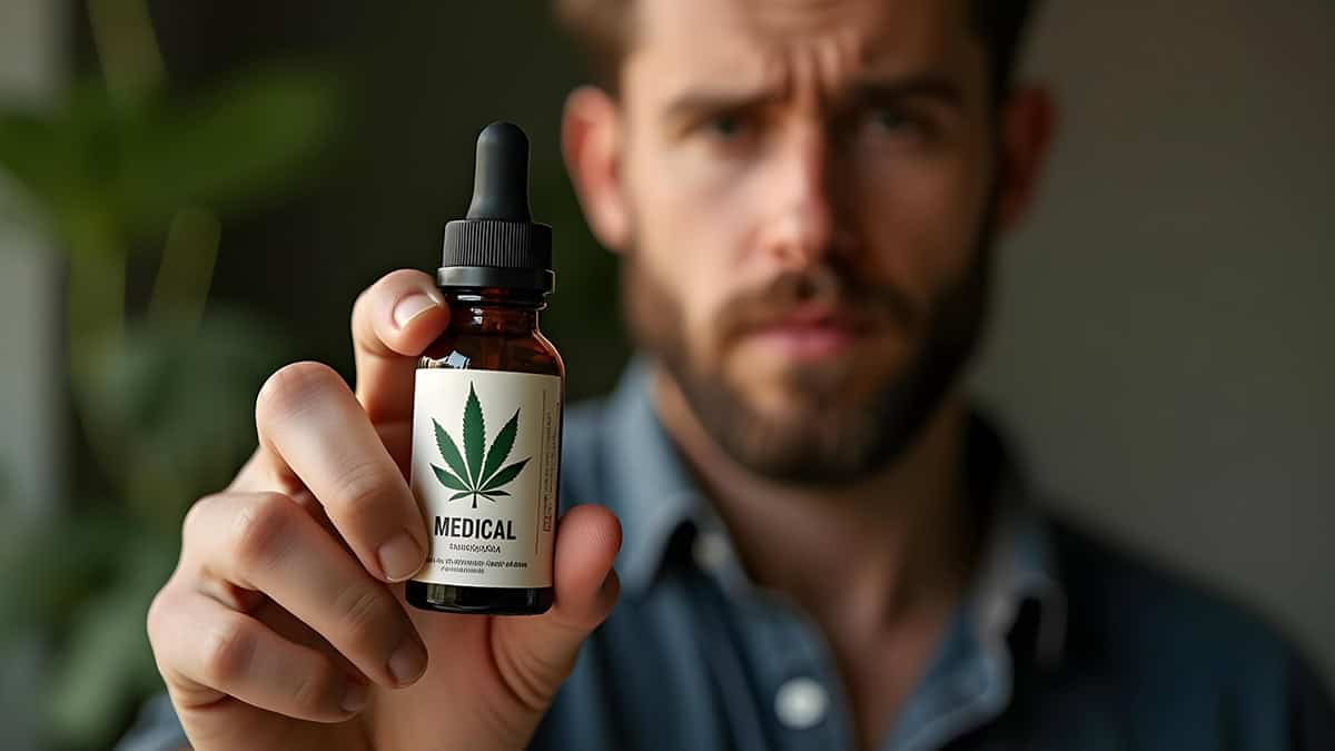 Person holding a medical marijuana bottle