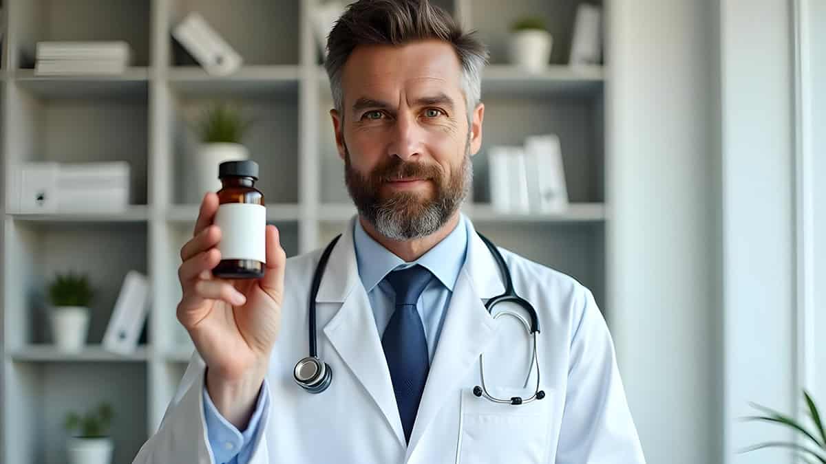 Doctor holding a medical marijuana bottle