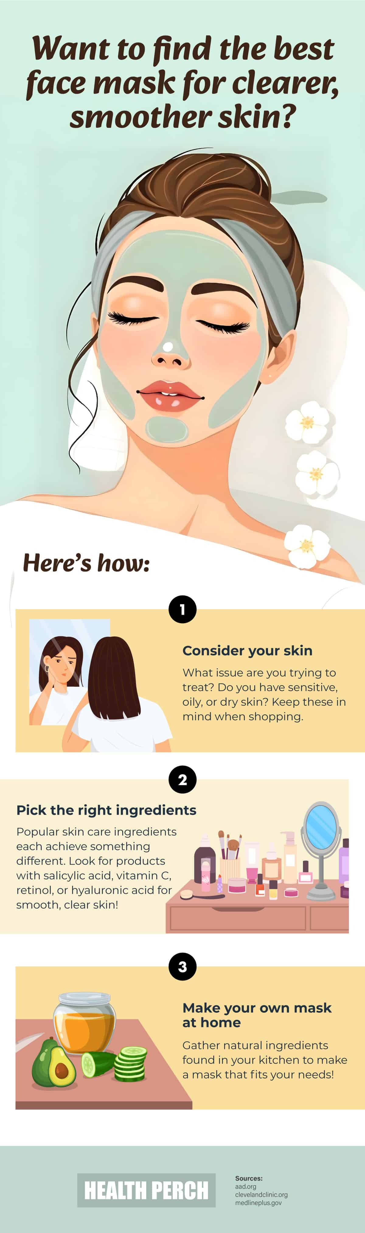 Face mask for clearer, smoother skin infographic